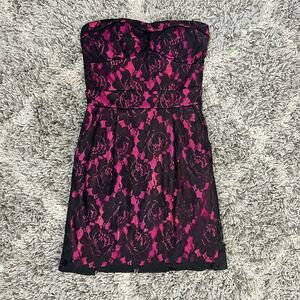 NWT Arden B Black Pink Lace Strapless Mini Sheath Dress Y2k 90s 8 M Medium Prom